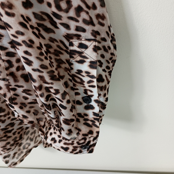 Victorias Secret Sheer Leopard Print Blouse Small Roll Tab Long Sleeve Button Up - Picture 4 of 10